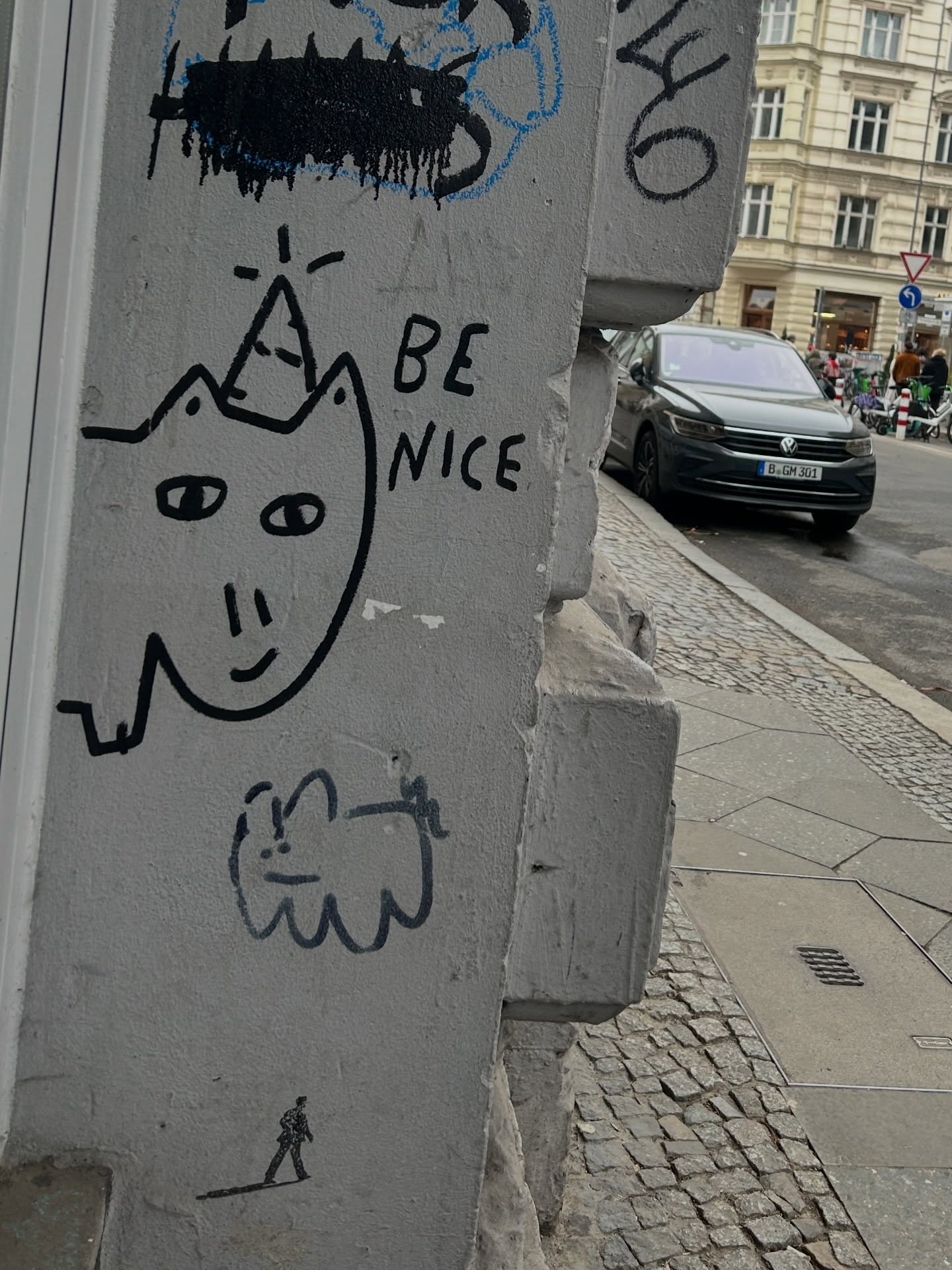 Street art graffiti with cat drawing